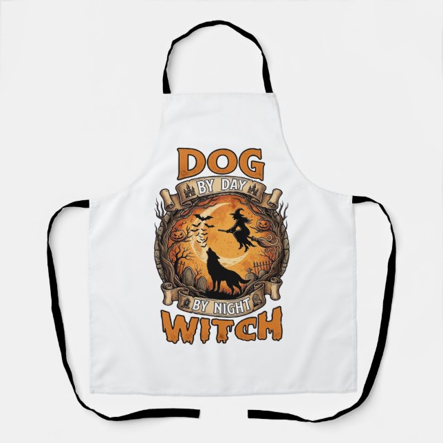 Dog Day Witch Night Halloween Wolf Moon Bats_1 Apron (Front)