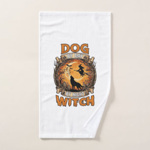 Dog Day Witch Night Halloween Wolf Moon Bats_1 Hand Towel