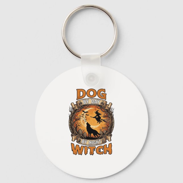 Dog Day Witch Night Halloween Wolf Moon Bats_1 Key Ring (Front)
