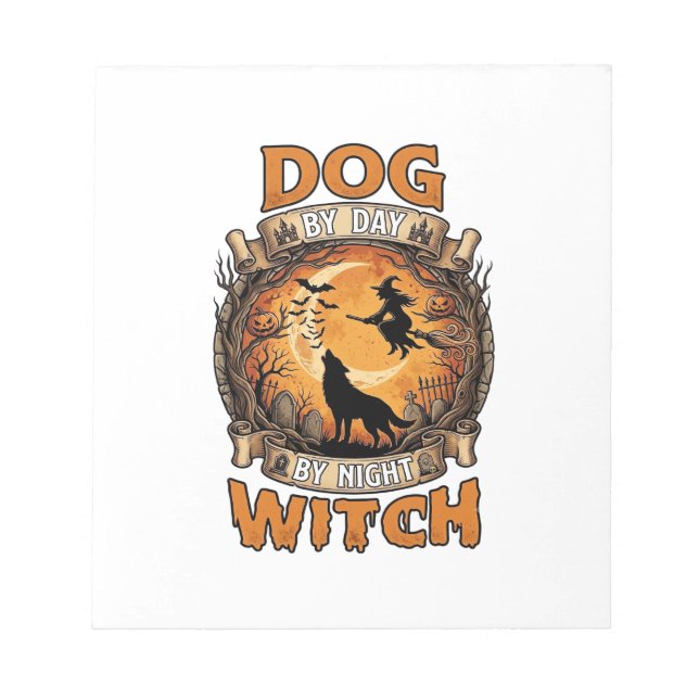 Dog Day Witch Night Halloween Wolf Moon Bats_1 Notepad (Front)