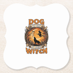 Dog Day Witch Night Halloween Wolf Moon Bats_1 Paper Coaster