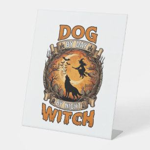 Dog Day Witch Night Halloween Wolf Moon Bats_1 Pedestal Sign
