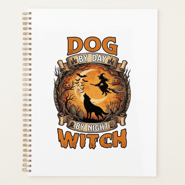 Dog Day Witch Night Halloween Wolf Moon Bats_1 Planner (Front)