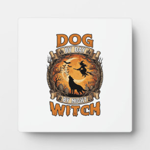 Dog Day Witch Night Halloween Wolf Moon Bats_1 Plaque