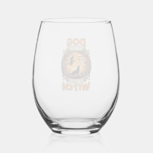 Dog Day Witch Night Halloween Wolf Moon Bats_1 Stemless Wine Glass