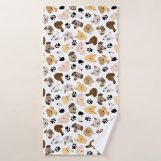 Dog Days - Dog Breeds and Dog Paws Pattern Bath Towel