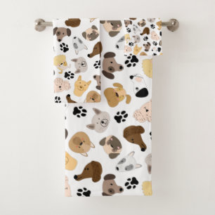 Dog Days - Dog Breeds and Dog Paws Pattern Bath Towel Set