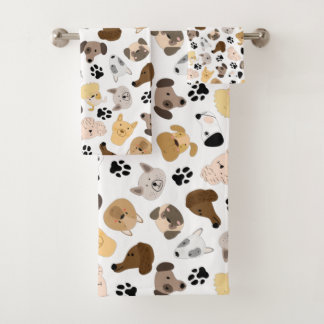 Dog Days - Dog Breeds and Dog Paws Pattern Bath Towel Set