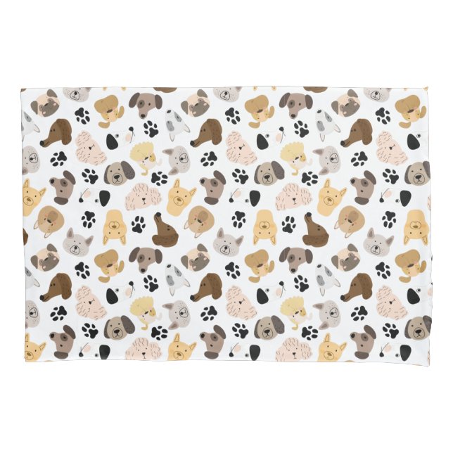 Dog Days - Dog Breeds and Dog Paws Pattern Pillowcase (Front)