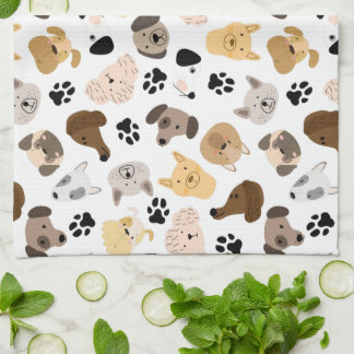 Dog Days - Dog Breeds and Dog Paws Pattern Tea Towel