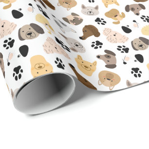 Dog Days - Dog Breeds and Dog Paws Pattern Wrapping Paper