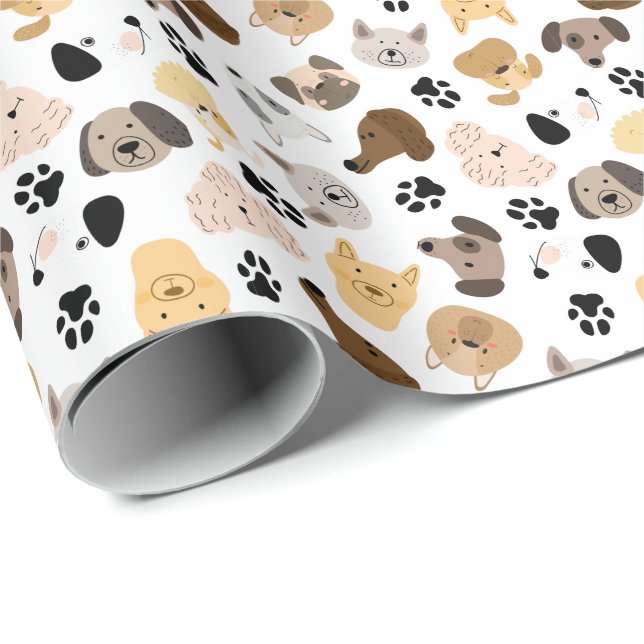 Dog Days - Dog Breeds and Dog Paws Pattern Wrapping Paper (Roll Corner)