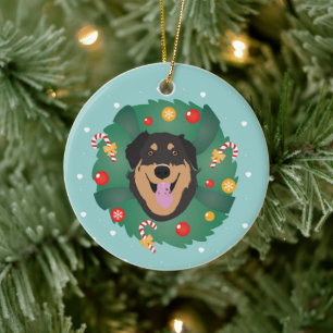 Dog Decorated Christmas Wreath  Ceramic Tree Decoration