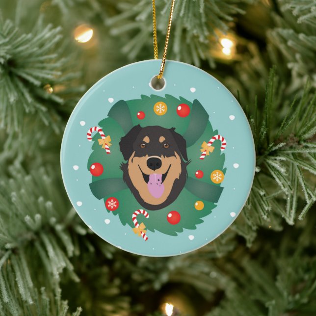 Dog Decorated Christmas Wreath  Ceramic Tree Decoration (Tree)