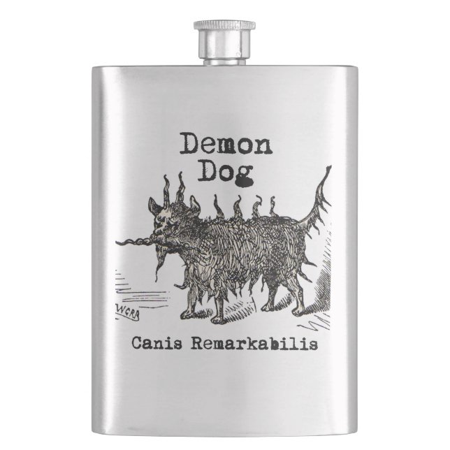 Dog Demon Vintage Funny Cute Hip Flask (Front)