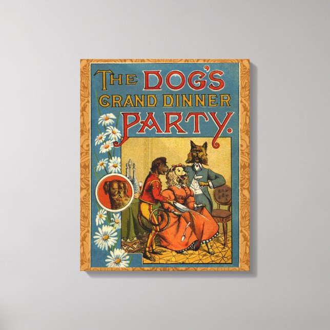 Dog Dinner Party Vintage dog illustration Canvas Print (Front)