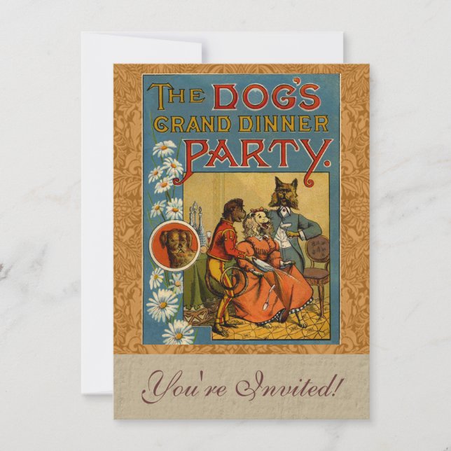 Dog Dinner Party Vintage dog illustration Invitation (Front)