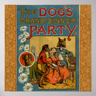 Dog Dinner Party Vintage dog illustration Poster