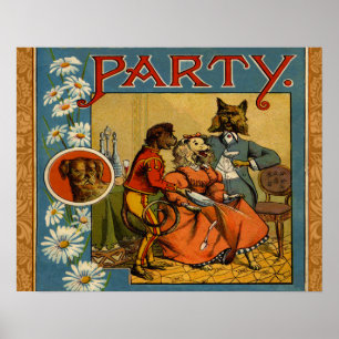 Dog Dinner Party Vintage dog illustration Poster
