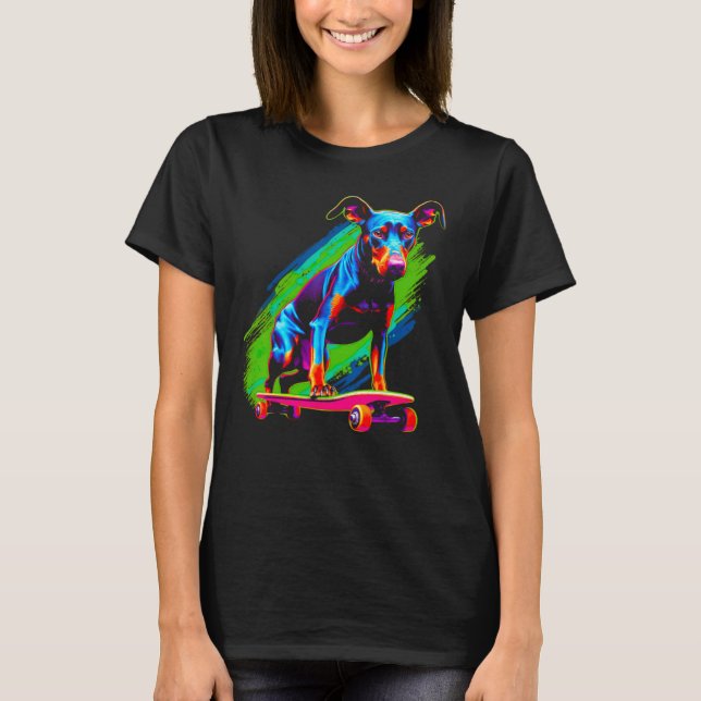 Dog Doberman Pinscher Skateboard T-Shirt (Front)