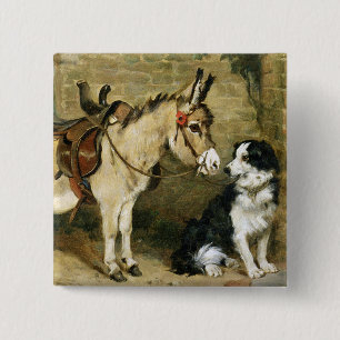 Dog & Donkey Animal Friends - Vintage Art by Emms 15 Cm Square Badge
