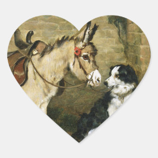 Dog & Donkey Animal Friends - Vintage Art by Emms Heart Sticker