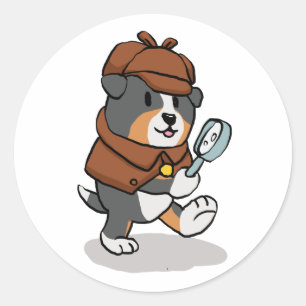 Dog dressed up like a detective choose back colo classic round sticker