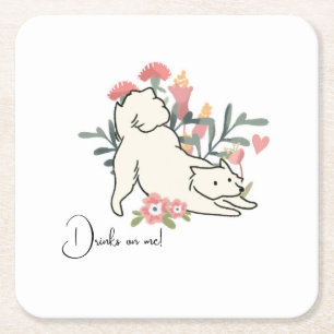 Dog Drinks on Me Spring Cocktail Wedding Square Paper Coaster