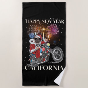 Dog Drives A Motorcycle To California Beach Towel