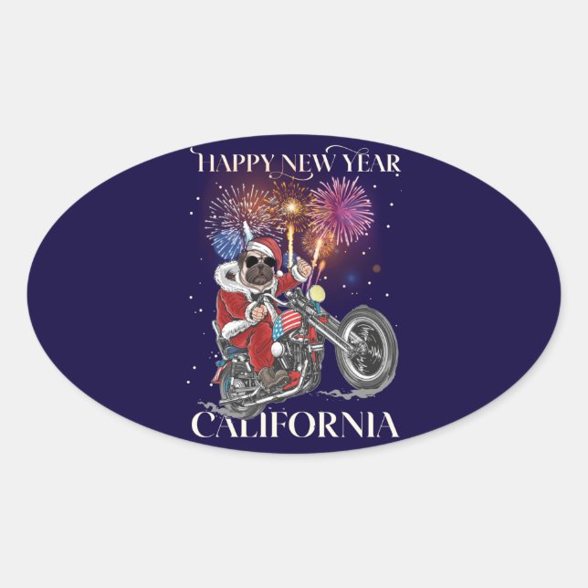 Dog Drives A Motorcycle To California Oval Sticker (Front)
