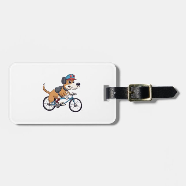 dog driving a bicycle luggage tag (Front Horizontal)