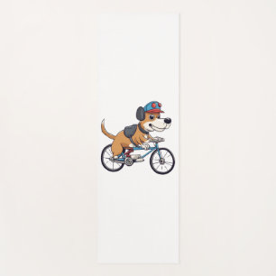dog driving a bicycle yoga mat