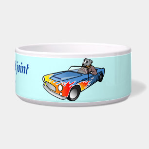 Dog driving car bowel.