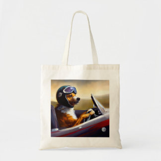 Dog Driving Racecar Tote Bag