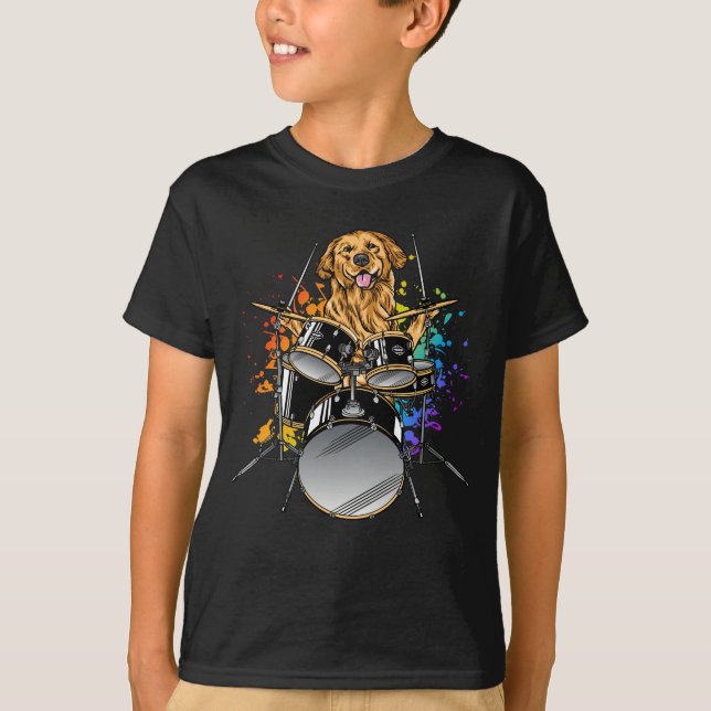 Dog Drummer Playing Drums Boy T-Shirt (Front)