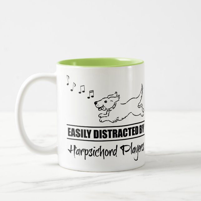 Dog Easily Distracted by Harpsichord Players Two-Tone Coffee Mug (Left)