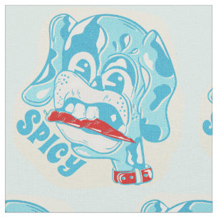 Dog eating hot chilli pepper fabric
