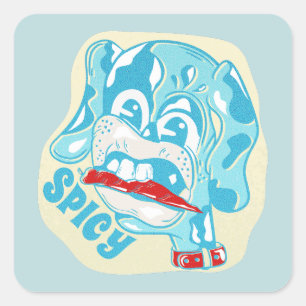 Dog eating hot chilli pepper square sticker