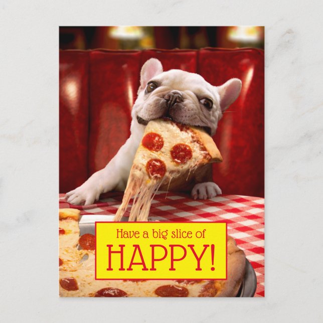 Dog Eating Pizza Slice Invitation Postcard (Front)