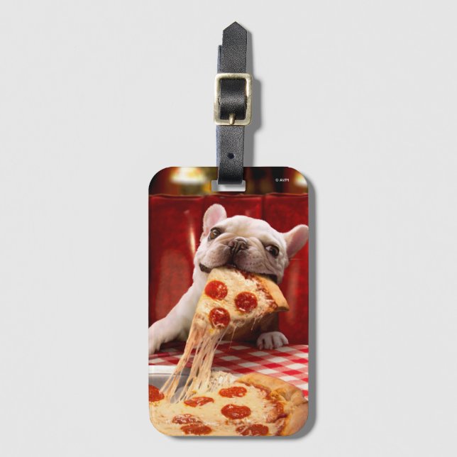 Dog Eating Pizza Slice Luggage Tag (Front Vertical)