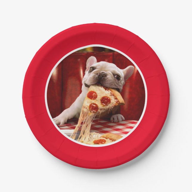 Dog Eating Pizza Slice Paper Plate (Front)