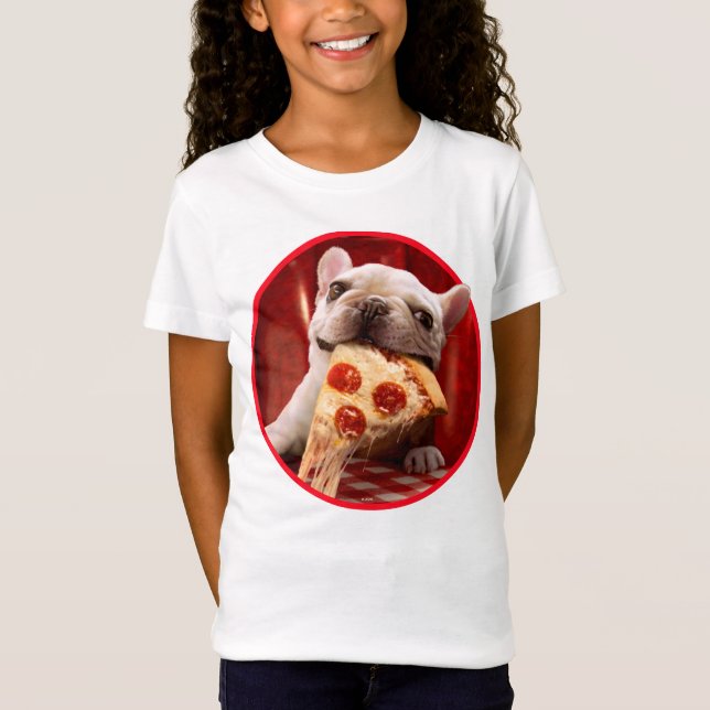 Dog Eating Pizza Slice T-Shirt (Front)