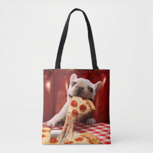 Dog Eating Pizza Slice Tote Bag