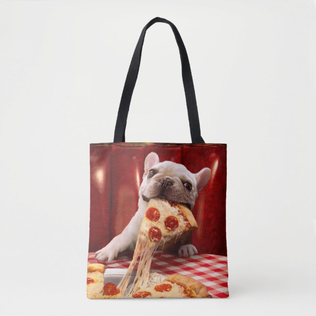 Dog Eating Pizza Slice Tote Bag (Front)