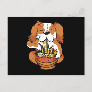 Dog eating ramen postcard