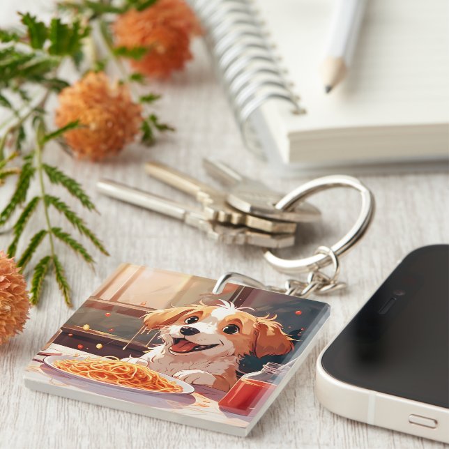 Dog eating spaghetti key ring (Front Right)