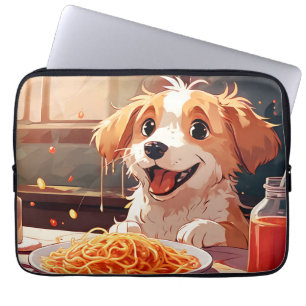Dog eating spaghetti laptop sleeve