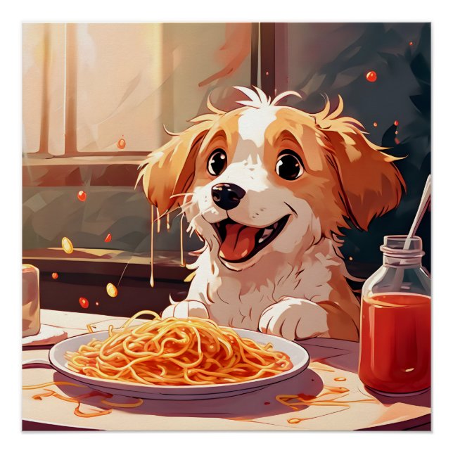 Dog eating spaghetti poster (Front)