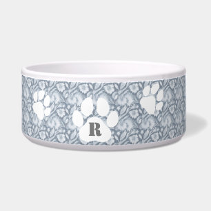 Dog Elegant Grey Dog Bowl with White Floral Design