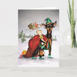 Dog Elf - Miniature Pinscher Christmas Card